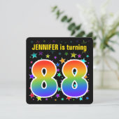 カラフルな星 + レインボーパターン "88" 誕生日 # 招待状 (スタンド正面)