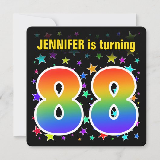 カラフルな星 + レインボーパターン "88" 誕生日 # 招待状 (正面)