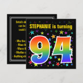 カラフルな星 + レインボーパターン "94" 誕生日 # 招待状 (正面/裏面)