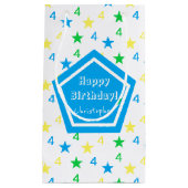 カラフルな星 少年4歳の誕生日 スモールペーパーバッグ (正面)