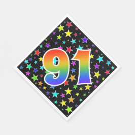 カラフルな星+虹のパターン "91" イベント # スタンダードランチョンナプキン