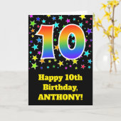 カラフルな星 + 虹パターン"10"誕生日# カード (黄色い花)
