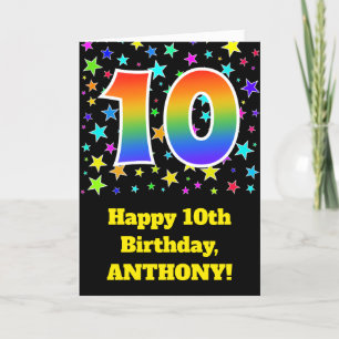 カラフルな星 + 虹パターン"10"誕生日# カード