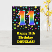 カラフルな星 + 虹パターン"11"誕生日# カード (黄色い花)
