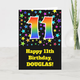カラフルな星 + 虹パターン"11"誕生日# カード