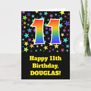 カラフルな星 + 虹パターン"11"誕生日# カード