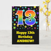 カラフルな星 + 虹パターン"13"誕生日# カード (黄色い花)