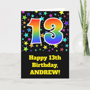 カラフルな星 + 虹パターン"13"誕生日# カード