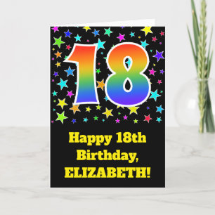 カラフルな星 + 虹パターン"18"誕生日# カード