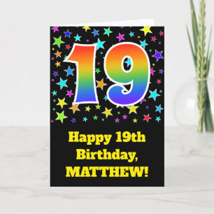 カラフルな星 + 虹パターン"19"誕生日# カード