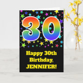 カラフルな星 + 虹パターン"30"誕生日# カード (黄色い花)