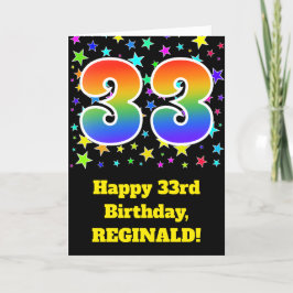 カラフルな星 + 虹パターン"33"誕生日# カード