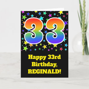 カラフルな星 + 虹パターン"33"誕生日# カード