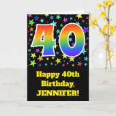 カラフルな星 + 虹パターン"40"誕生日# カード (黄色い花)