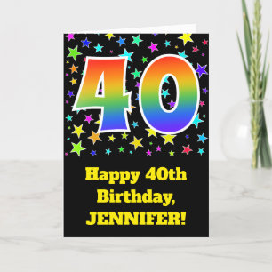 カラフルな星 + 虹パターン"40"誕生日# カード