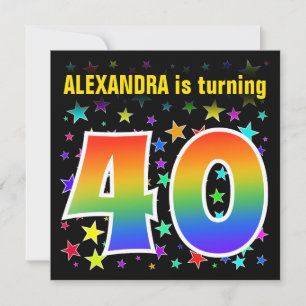 カラフルな星 + 虹パターン"40"誕生日# 招待状