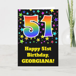 カラフルな星 + 虹パターン"51"誕生日# カード
