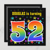 カラフルな星 + 虹パターン"52"誕生日# 招待状 (正面/裏面)