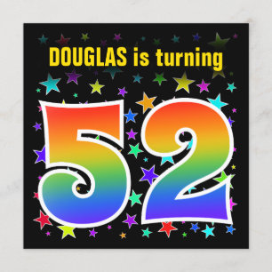 カラフルな星 + 虹パターン"52"誕生日# 招待状