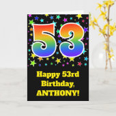 カラフルな星 + 虹パターン"53"誕生日# カード (黄色い花)