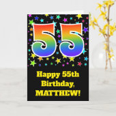 カラフルな星 + 虹パターン"55"誕生日# カード (黄色い花)