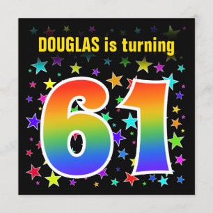 カラフルな星 + 虹パターン"61"誕生日# 招待状