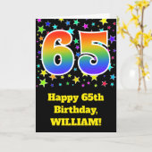 カラフルな星 + 虹パターン"65"誕生日# カード (黄色い花)