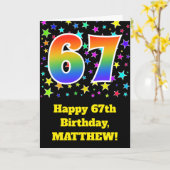 カラフルな星 + 虹パターン"67"誕生日# カード (黄色い花)