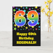 カラフルな星 + 虹パターン"69"誕生日# カード (黄色い花)