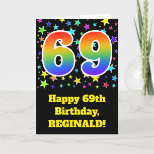 カラフルな星 + 虹パターン"69"誕生日# カード