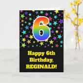 カラフルな星 + 虹パターン"6"誕生日# カード (黄色い花)