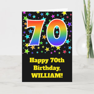 カラフルな星 + 虹パターン"70"誕生日# カード