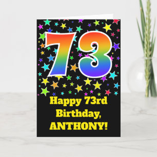 カラフルな星 + 虹パターン"73"誕生日# カード
