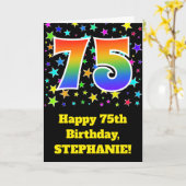 カラフルな星 + 虹パターン"75"誕生日# カード (黄色い花)