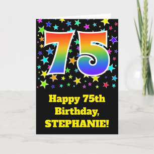 カラフルな星 + 虹パターン"75"誕生日# カード
