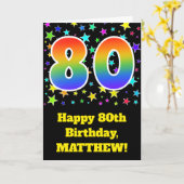 カラフルな星 + 虹パターン"80"誕生日# カード (黄色い花)