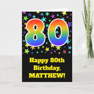 カラフルな星 + 虹パターン"80"誕生日# カード