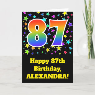 カラフルな星 + 虹パターン"87"誕生日# カード