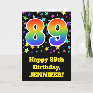 カラフルな星 + 虹パターン"89"誕生日# カード