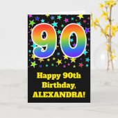 カラフルな星 + 虹パターン"90"誕生日# カード (黄色い花)