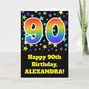 カラフルな星 + 虹パターン"90"誕生日# カード