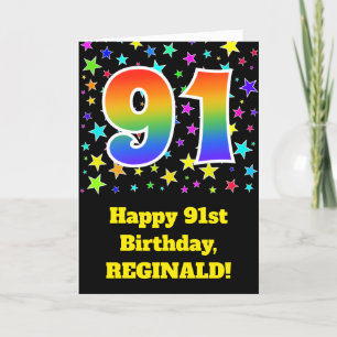 カラフルな星 + 虹パターン"91"誕生日# カード