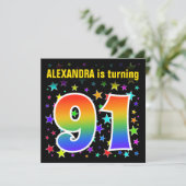 カラフルな星+虹色パターン "91" 誕生日 # 招待状 (スタンド正面)