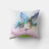 カラフルな春のハチドリの水彩画 クッション (裏面)