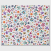 カラフルな春のピンクの花々と緑の草花 ラッピングペーパー (フラット)