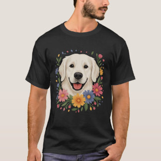 カラフルな春のホワイト+イングリッシュ+クリーム+ゴールデン+レトリーバー Tシャツ