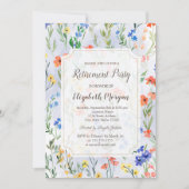 カラフルな春のワイルドフラワーの牧場での引退 招待状 (正面)