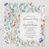 カラフルな春のワイルドフラワーの牧場での引退 招待状 (正面/裏面)