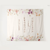 カラフルな春のワイルドフラワーの牧場ガーデンウェディング タペストリー (正面(横))