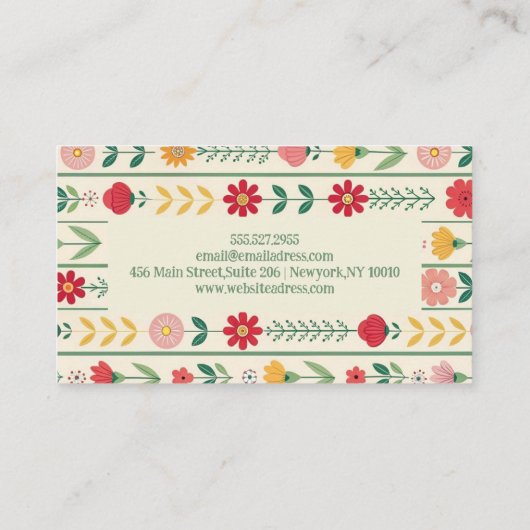 カラフルな春のワイルドフラワーの牧場庭園 名刺 (裏面)